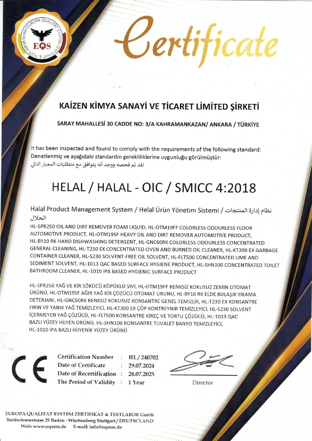 Helal Yüzey Temizlik Belgesi