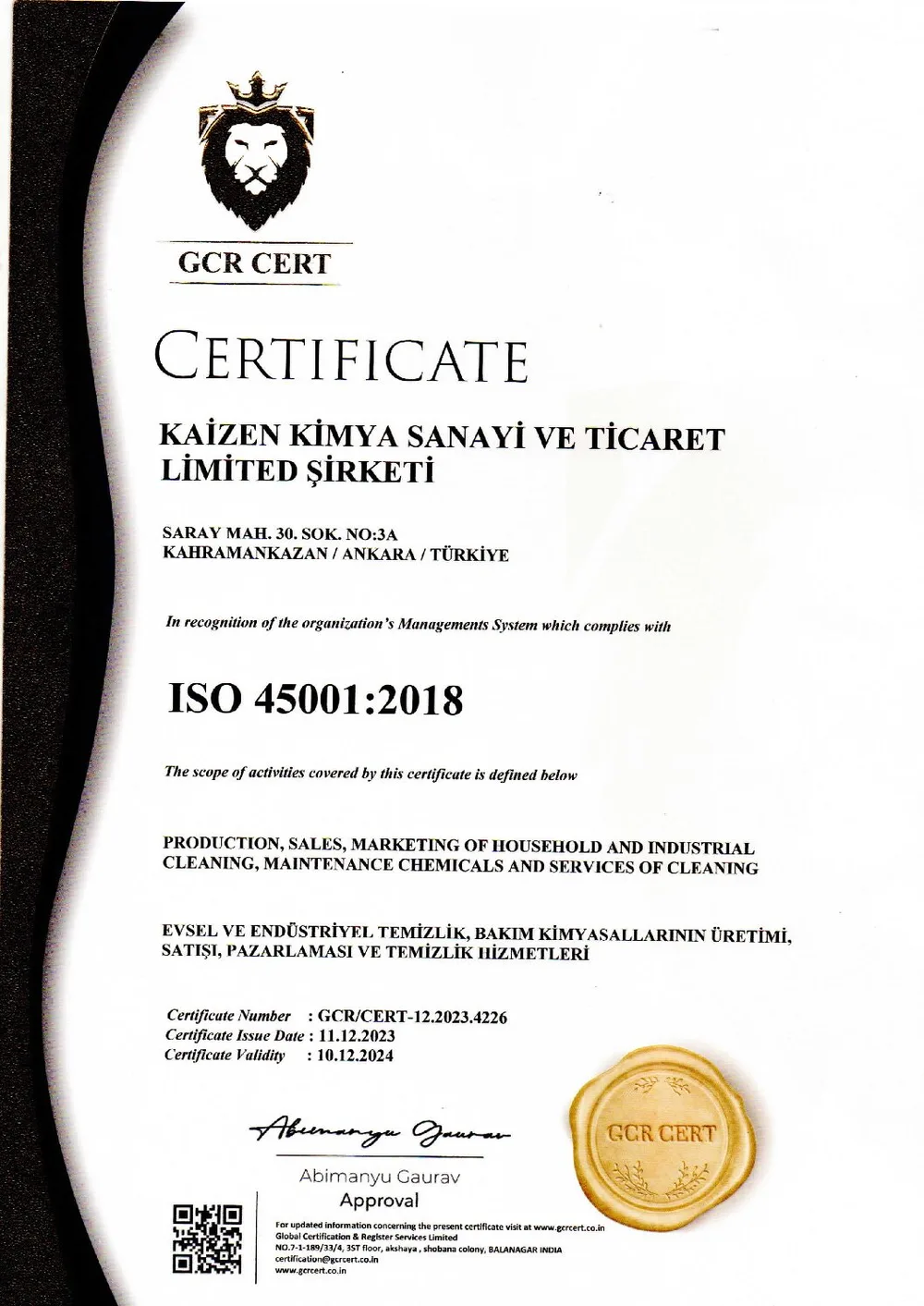 ISO 45001:2018 İş Sağlığı ve Güvenliği Yönetim Sistemi
